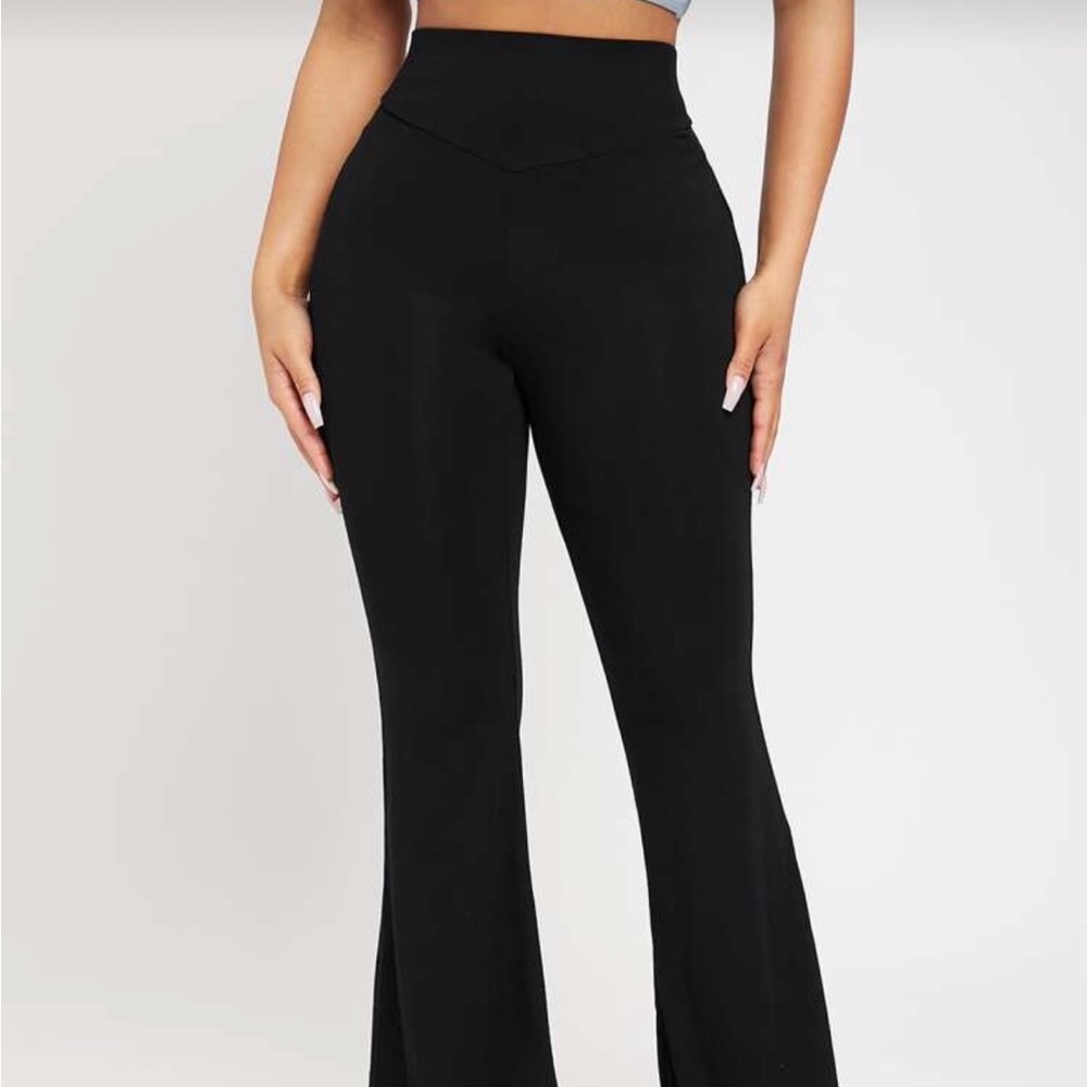 SHEIN Black High-Waist Flared Ponte Pants